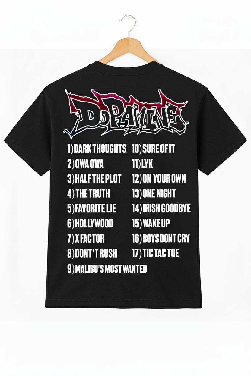 Lil Tecca DOPAMINE Album T-Shirt | Vintage Style Tracklist Merch Tee |Graffiti Rap Shirt