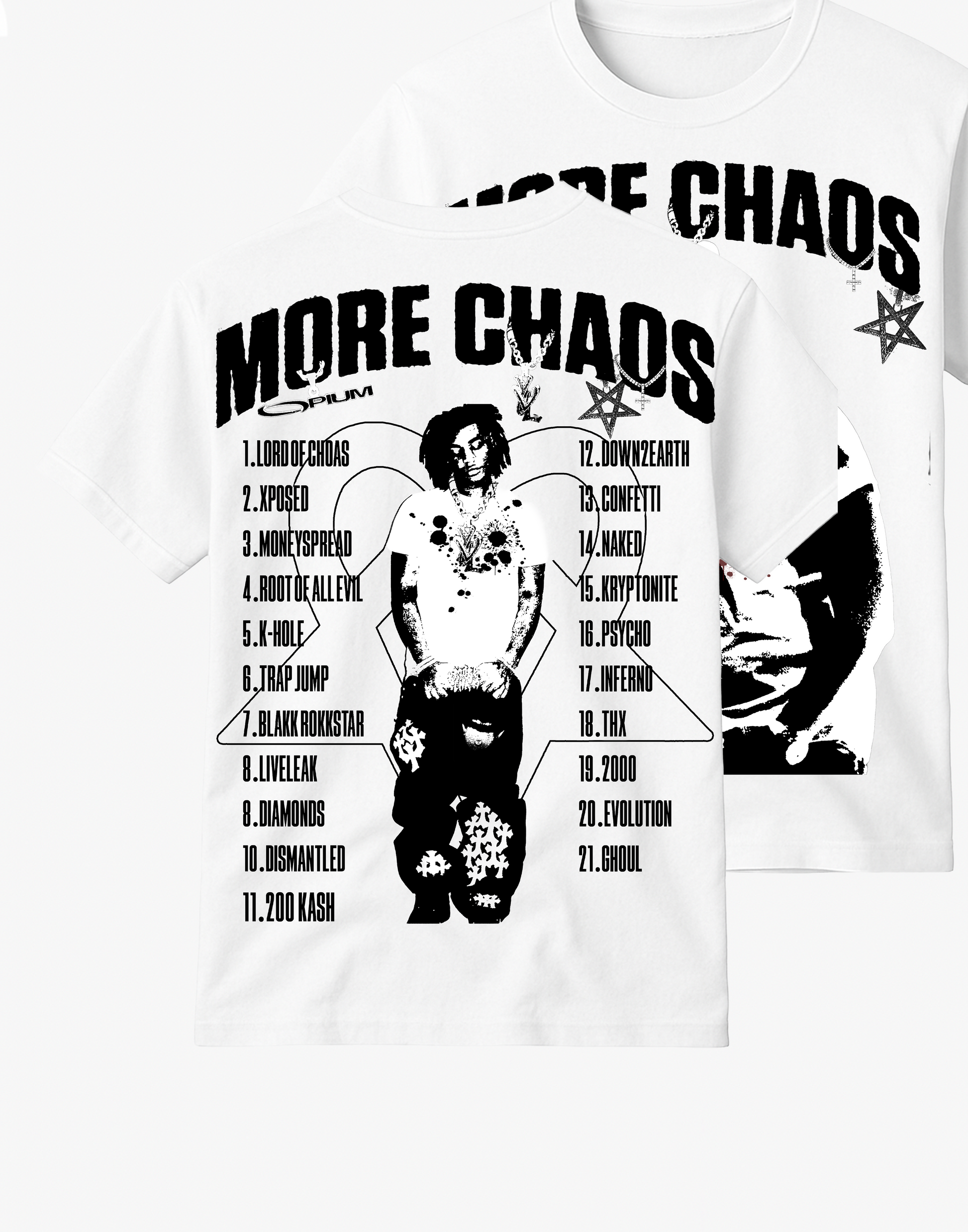 ken carson, Opium, rap merch, streetwear, chaos tee, urban clothing, festival outfit, concert tee