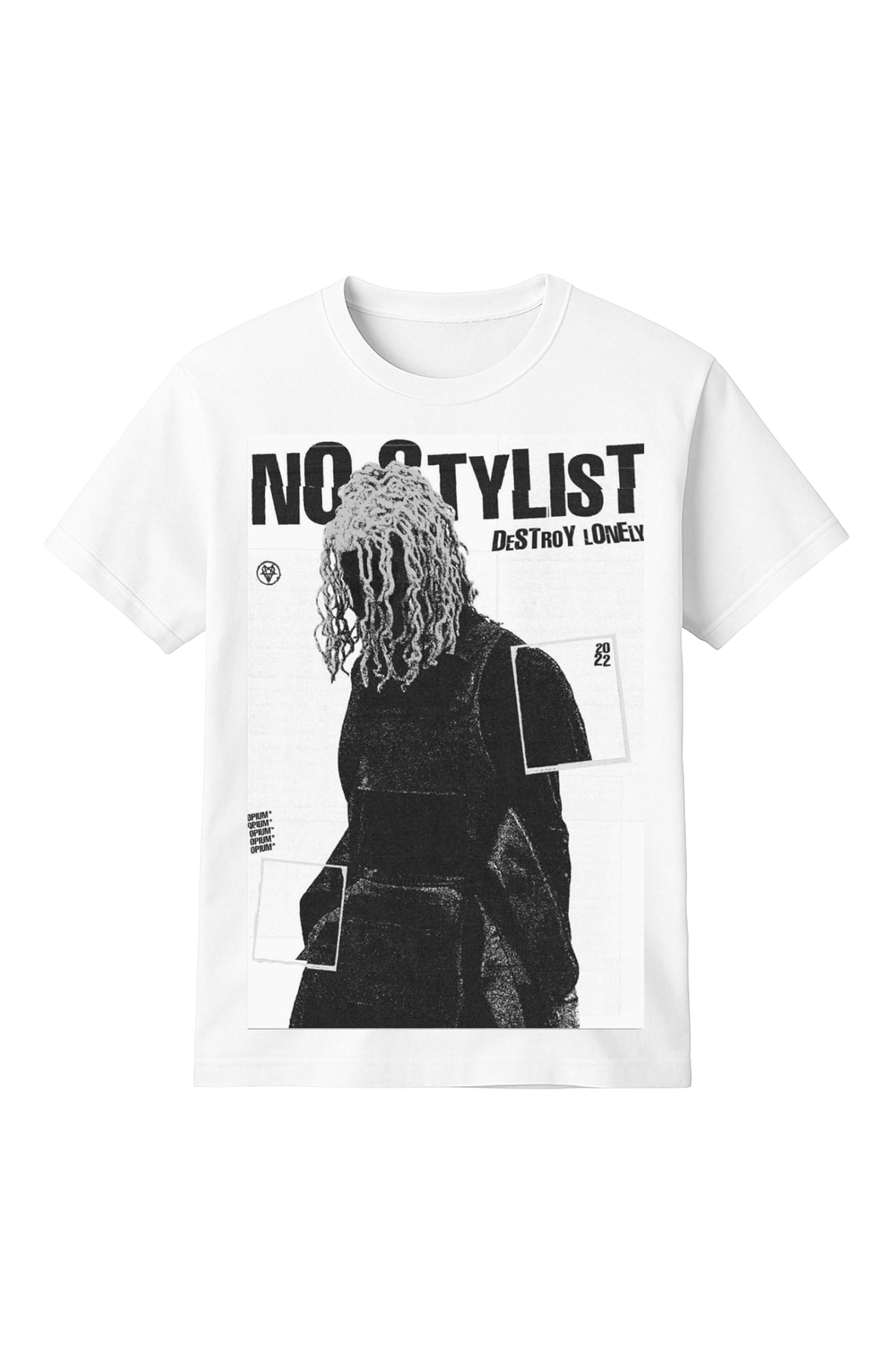 Destroy Lonely No Stylist streetwear t-shirt with bold graphic design – official Opium merch from Destroy Lonely, Playboi Carti, and Zano