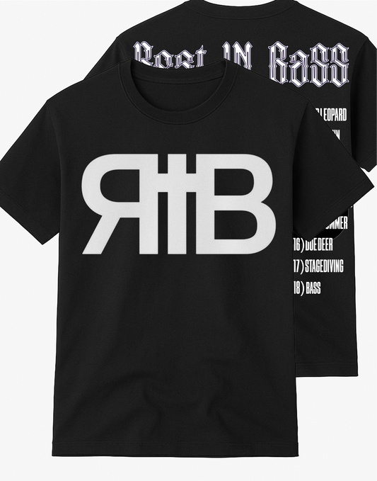 Rest In Bass Che black graphic t-shirt with gothic lettering and tour-style back print